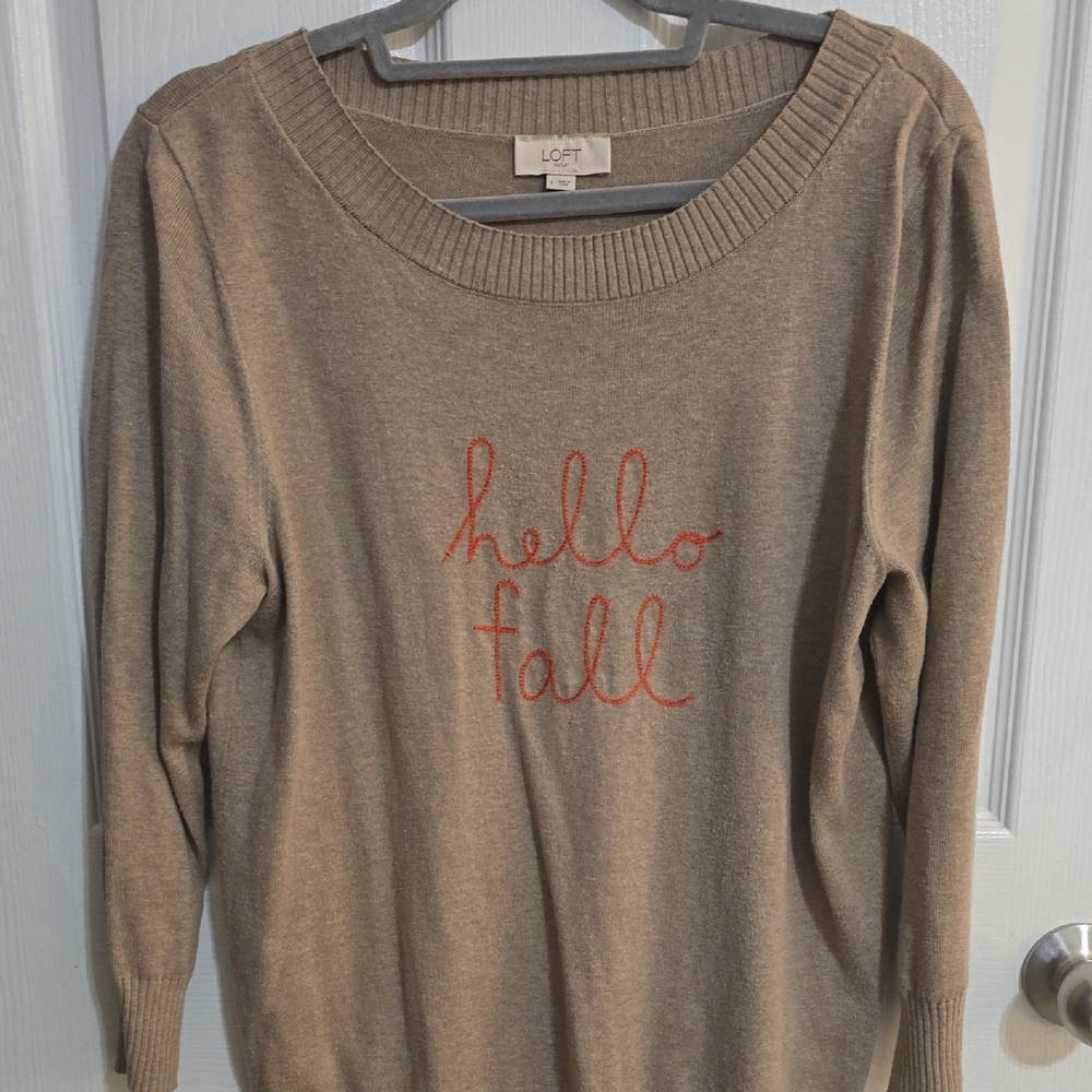 LOFT Tan Sweater with Fall Greeting